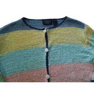 Vintage Crazy Horse‎ Cardigan Sweater Striped Color Block Womens Petite Large